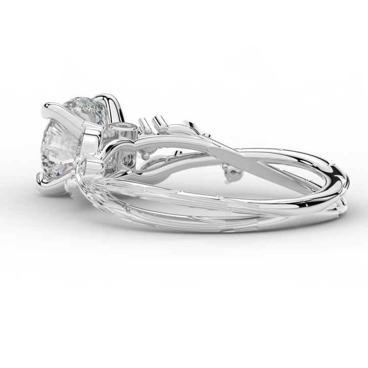 1.75CT.TW ROUND LAB DIAMOND STYLIZED VINE AND TREE BARK FINISH ENGAGEMENT RING - Nazarelle
