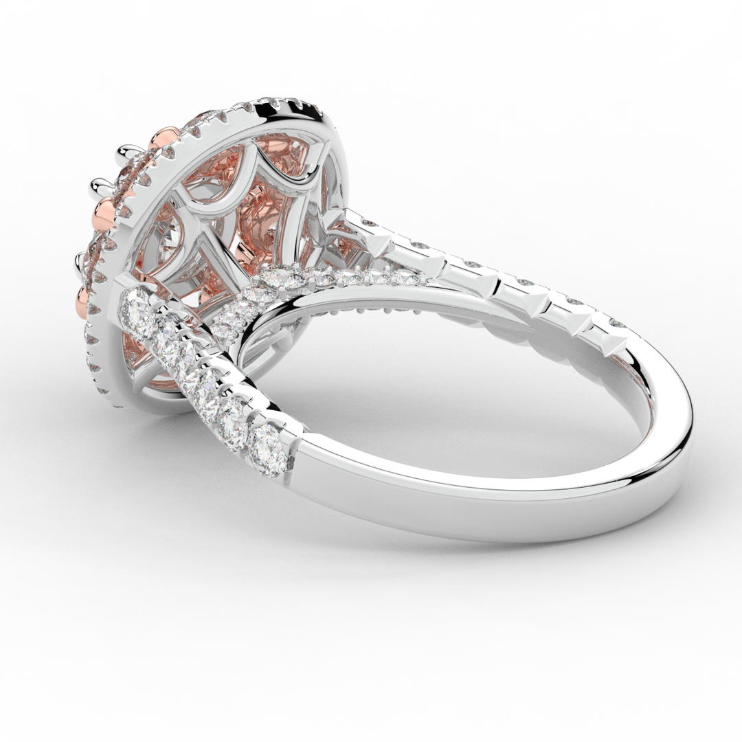 2.70CT.TW ROUND LAB DIAMOND DOUBLE HALO TWO TONE ENGAGEMENT RING - Nazarelle