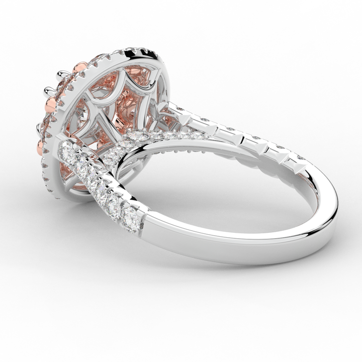 2.70CT.TW ROUND LAB DIAMOND DOUBLE HALO TWO TONE ENGAGEMENT RING - Nazarelle