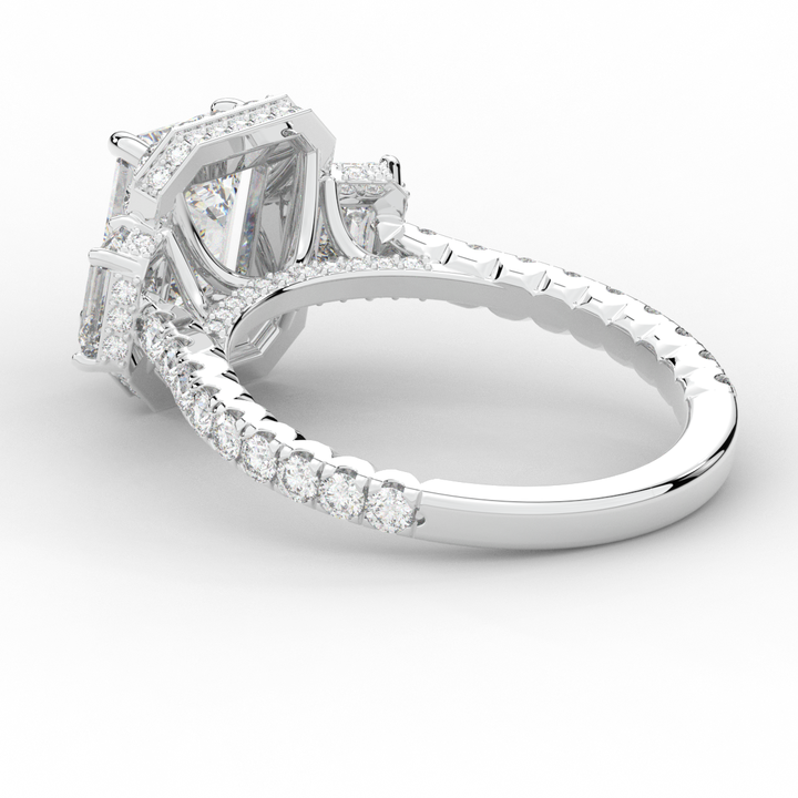 3.20CT.TW EMERALD CUT LAB DIAMOND 3 STONE ENGAGEMENT RING - Nazarelle