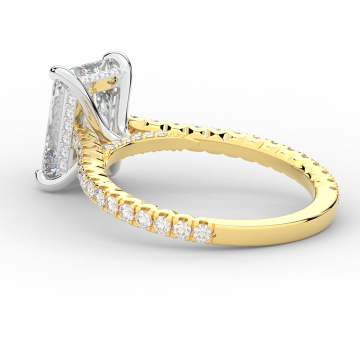 3.50CT.TW RADIANT LAB DIAMOND UNDERHALO SOLITAIRE TWO TONE ENGAGEMENT RING - Nazarelle