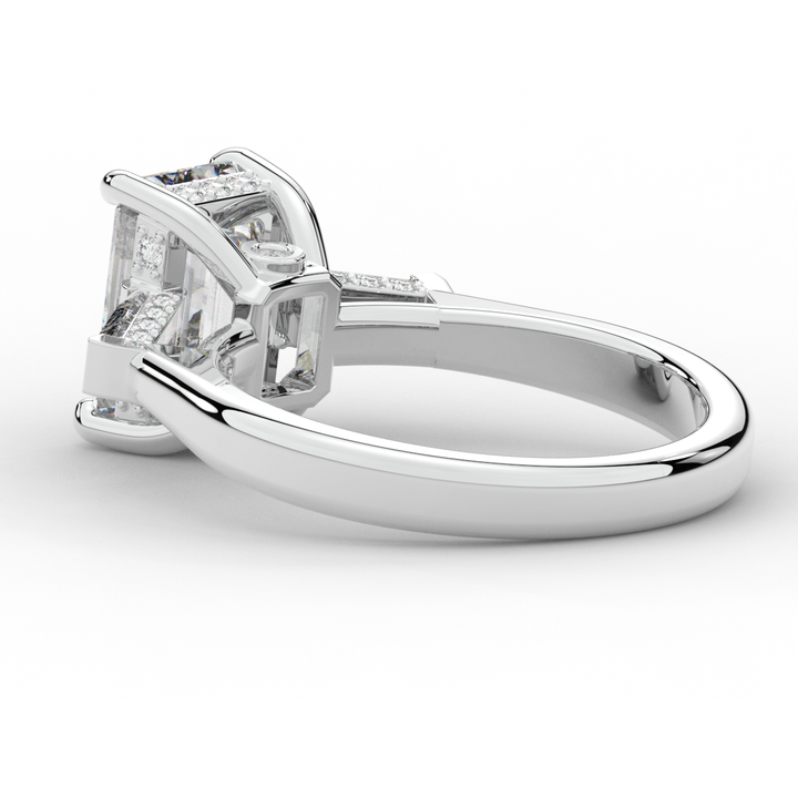 3.45CT.TW EMERALD CUT LAB DIAMOND 3 STONE ENGAGEMENT RING - Nazarelle