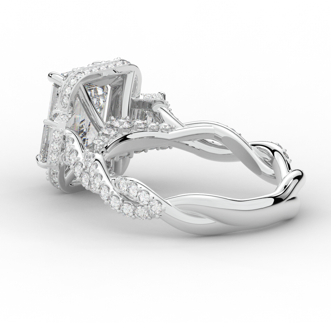 4.70CT.TW EMERALD CUT LAB DIAMOND 3 STONE ENGAGEMENT RING - Nazarelle