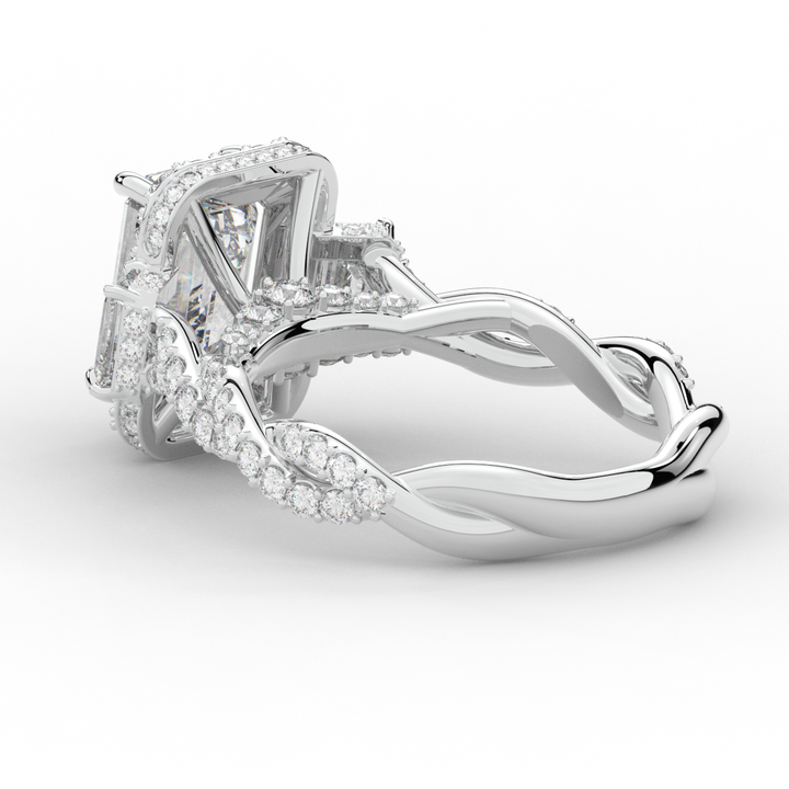 4.70CT.TW EMERALD CUT LAB DIAMOND 3 STONE ENGAGEMENT RING - Nazarelle