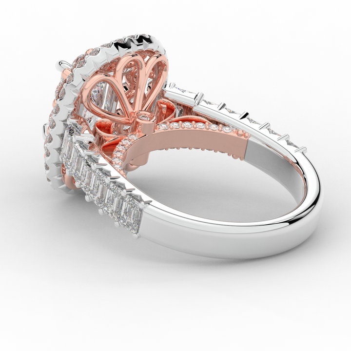 4.70CT.TW RADIANT LAB DIAMOND DOUBLE HALO TWO TONE ENGAGEMENT RING - Nazarelle