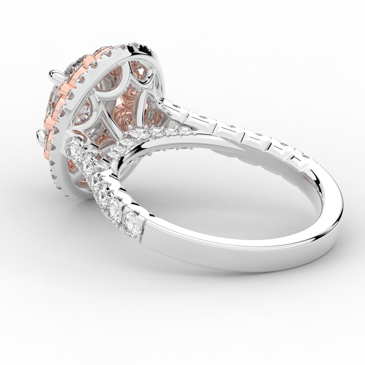 3.30CT.TW OVAL LAB DIAMOND DOUBLE HALO TWO TONE ENGAGEMENT RING - Nazarelle