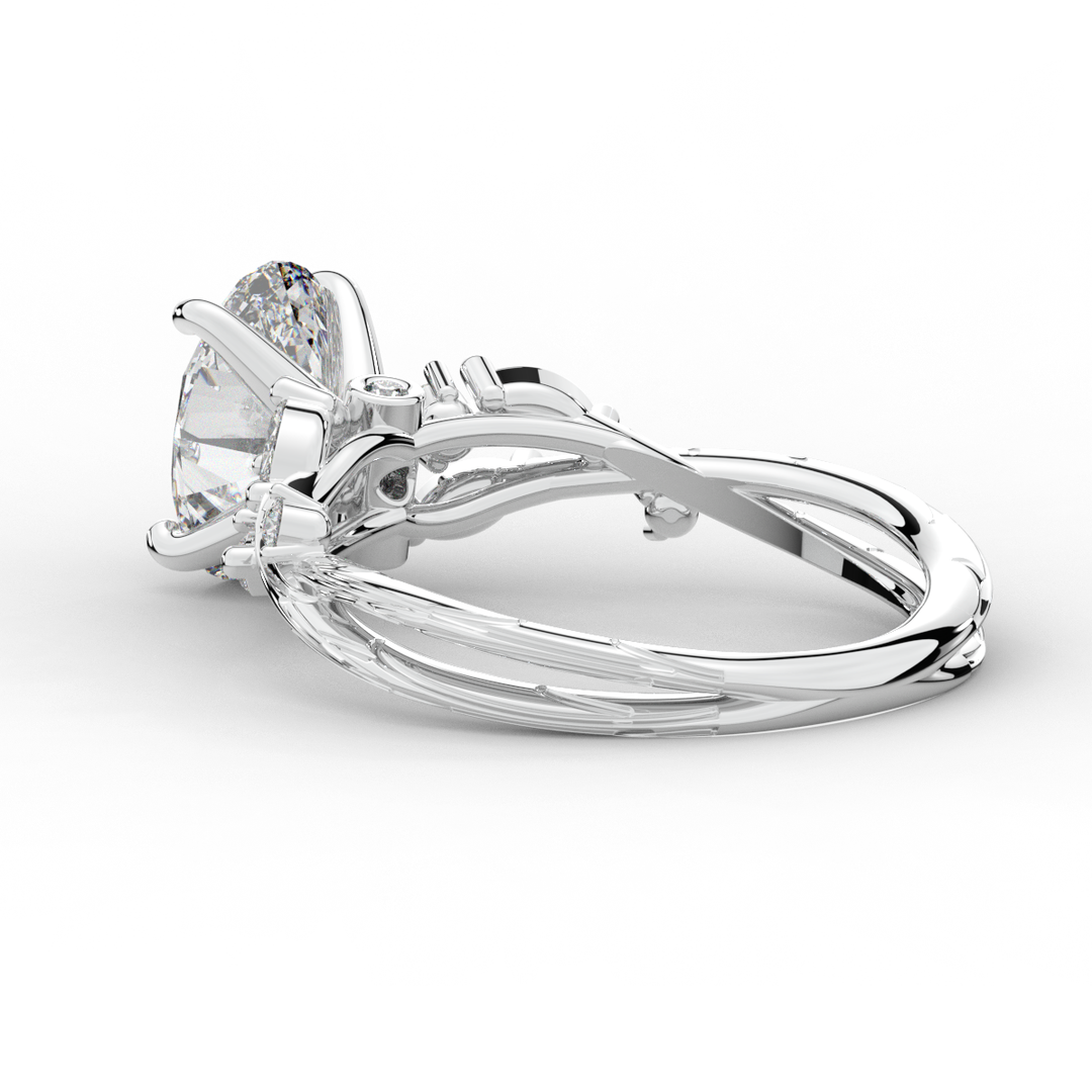 2.25CT.TW OVAL LAB DIAMOND STYLIZED VINE AND TREE BARK FINISH ENGAGEMENT RING - Nazarelle