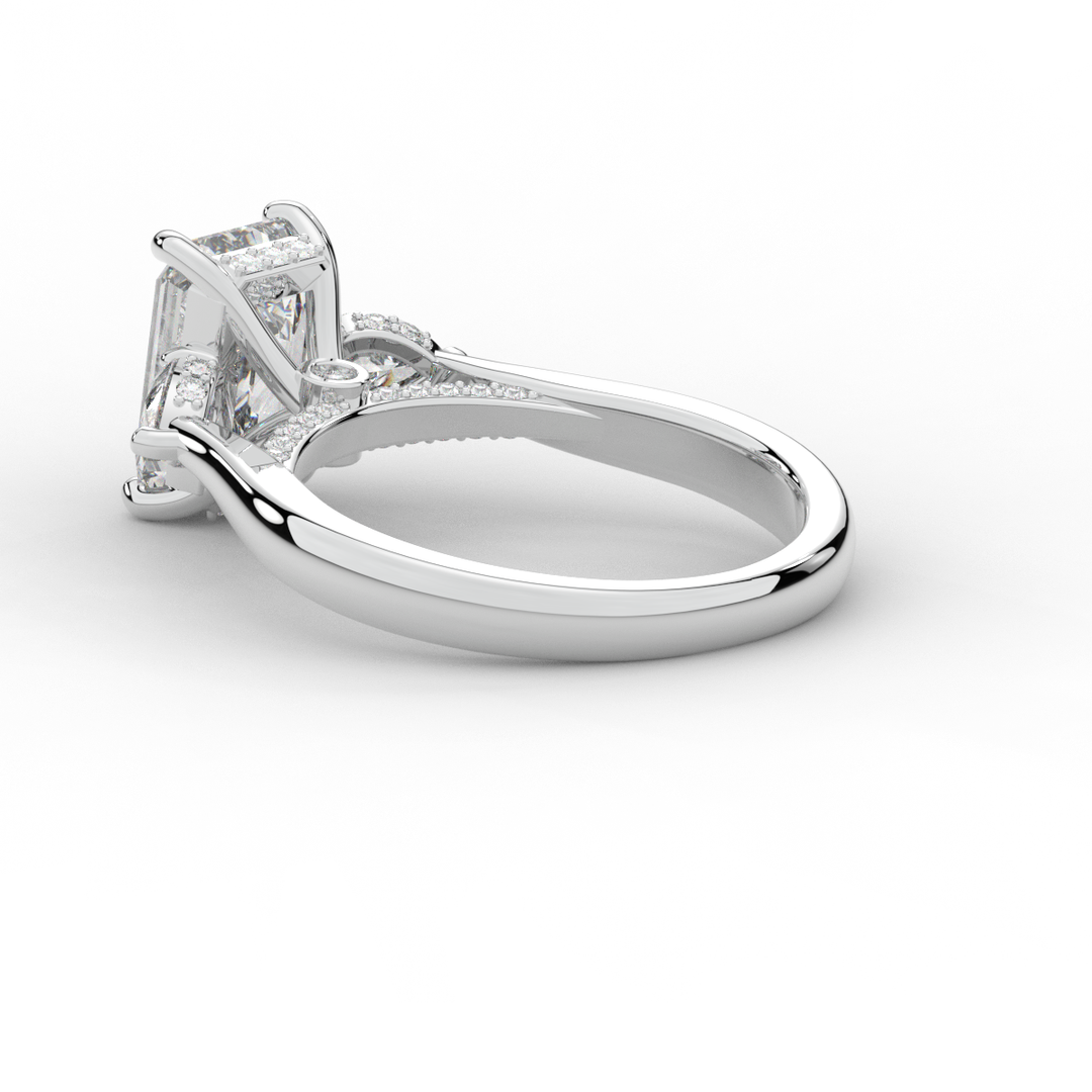 2.40CT.TW EMERALD CUT LAB DIAMOND 3 STONE ENGAGEMENT RING - Nazarelle