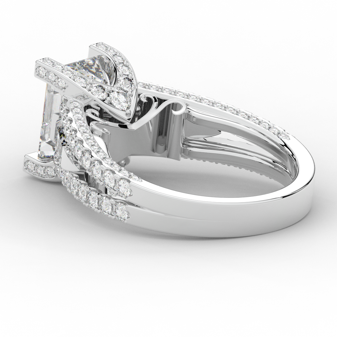 4.60CT.TW EMERALD CUT LAB DIAMOND SPLIT SHANK ENGAGEMENT RING - Nazarelle