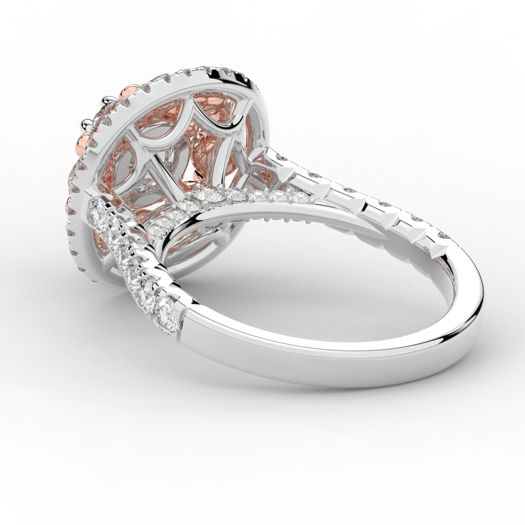 2.70CT.TW ROUND LAB DIAMOND DOUBLE HALO TWO TONE ENGAGEMENT RING - Nazarelle