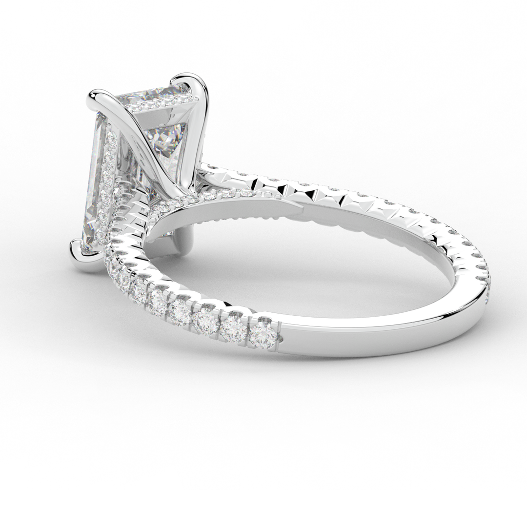 3.50CT.TW EMERALD CUT LAB DIAMOND UNDERHALO SOLITAIRE ENGAGEMENT RING - Nazarelle