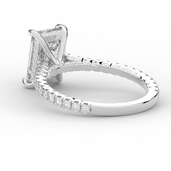 3.50CT.TW EMERALD CUT LAB DIAMOND UNDERHALO SOLITAIRE ENGAGEMENT RING - Nazarelle