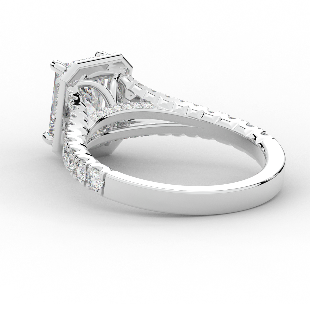 2.60CT.TW RADIANT LAB DIAMOND SPLIT SHANK HALO ENGAGEMENT RING - Nazarelle