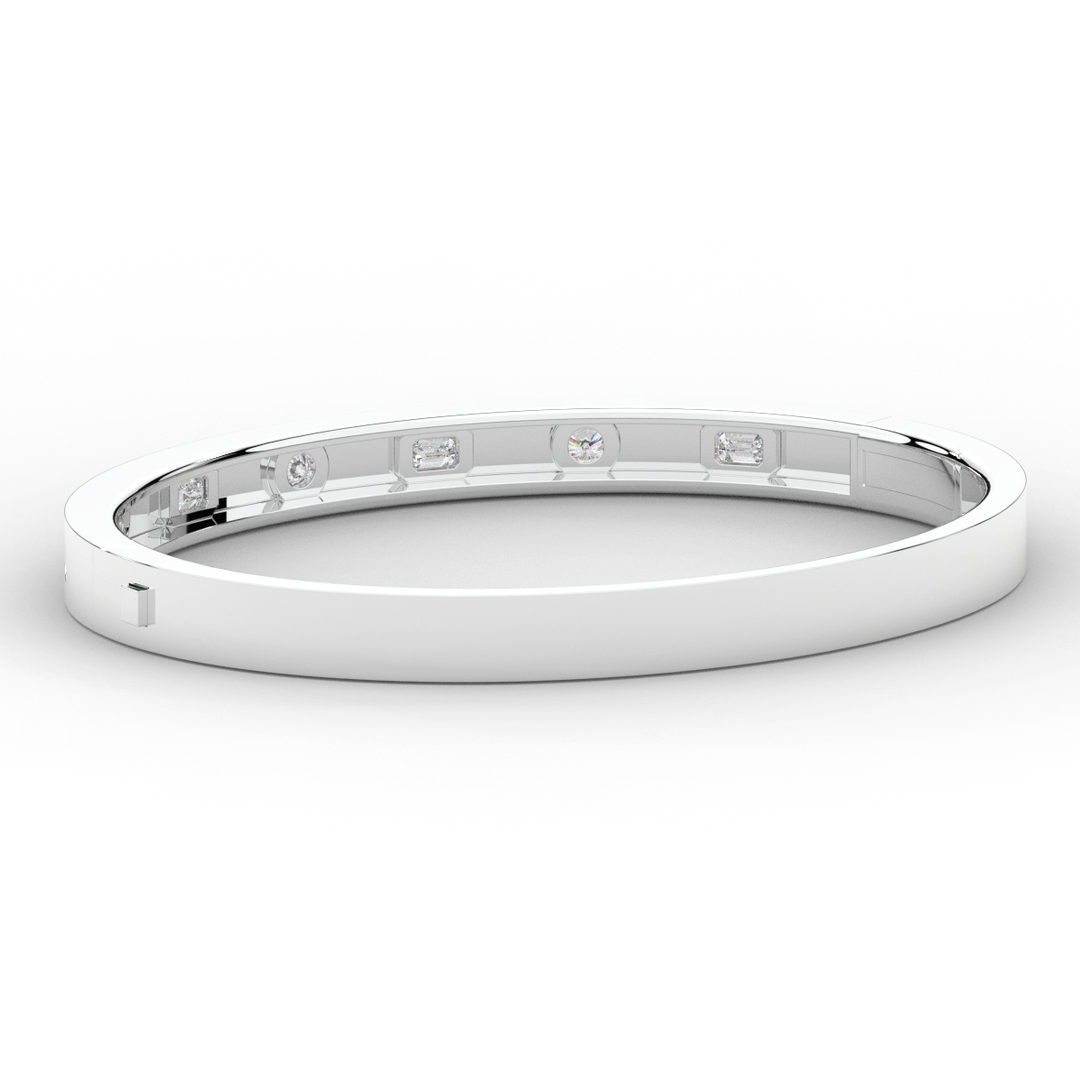 1.00CT.TW ROUND AND EMERALD CUT LAB DIAMOND BEZEL SET BANGLE - Nazarelle