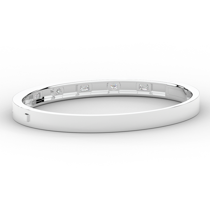 1.00CT.TW ROUND AND EMERALD CUT LAB DIAMOND BEZEL SET BANGLE - Nazarelle