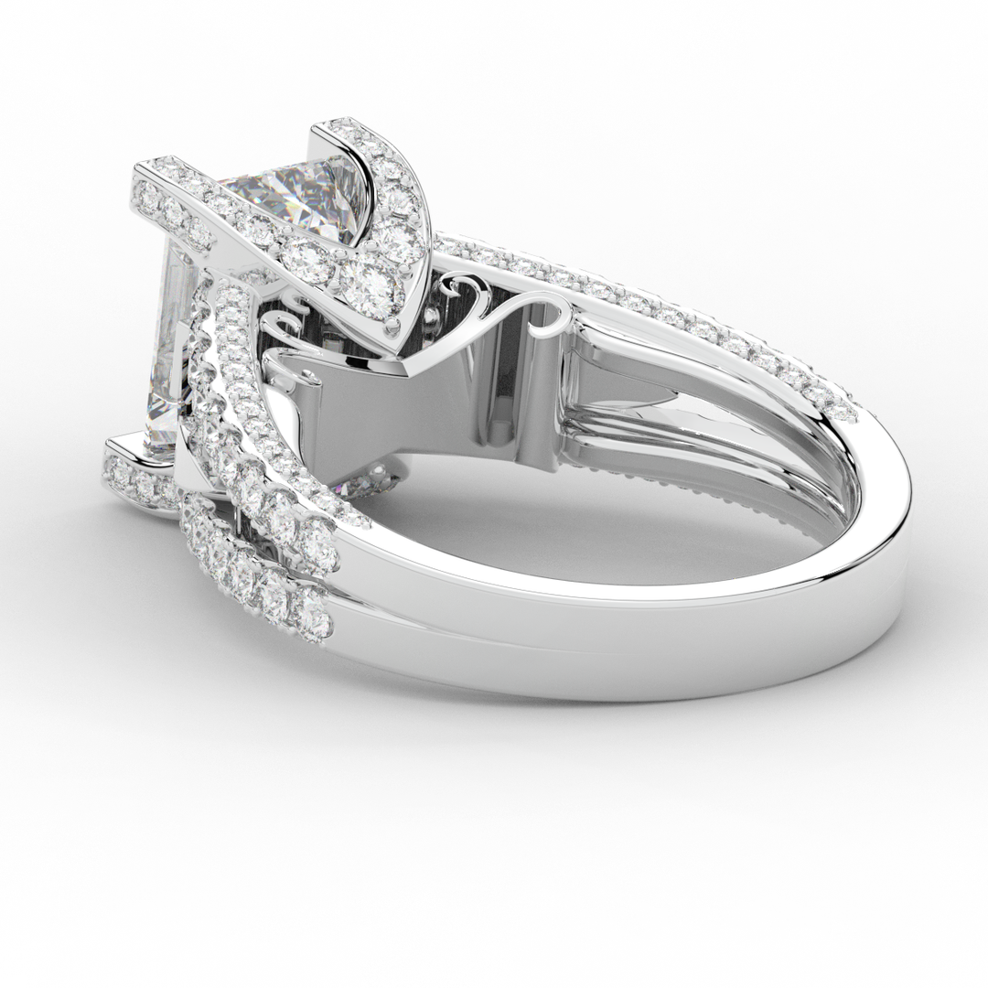 4.60CT.TW EMERALD CUT LAB DIAMOND SPLIT SHANK ENGAGEMENT RING - Nazarelle