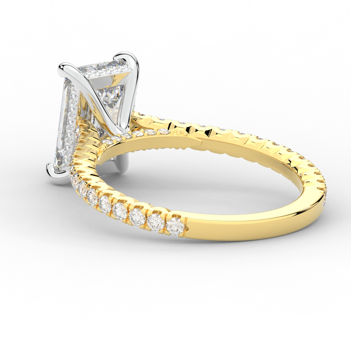 3.50CT.TW EMERALD CUT LAB DIAMOND UNDERHALO SOLITAIRE TWO TONE ENGAGEMENT RING - Nazarelle