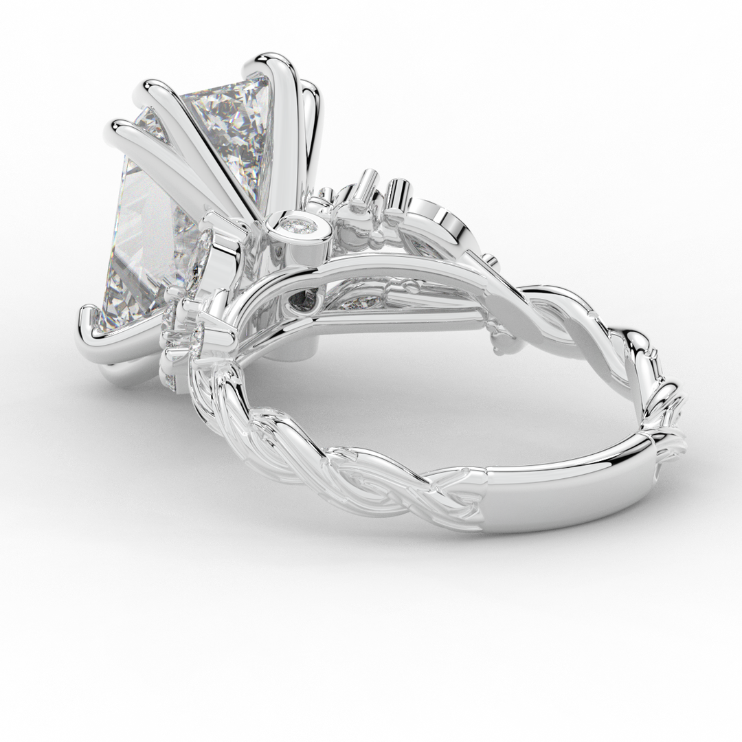5.30CT.TW RADIANT LAB DIAMOND STYLIZED VINE AND TREE BARK FINISH ENGAGEMENT RING - Nazarelle