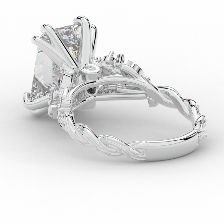 5.30CT.TW RADIANT LAB DIAMOND STYLIZED VINE AND TREE BARK FINISH ENGAGEMENT RING - Nazarelle