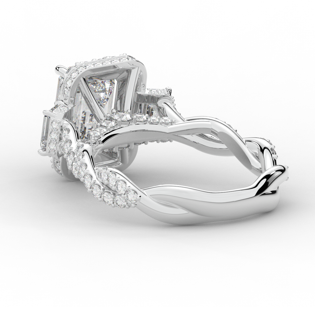 4.70CT.TW EMERALD CUT LAB DIAMOND 3 STONE ENGAGEMENT RING - Nazarelle
