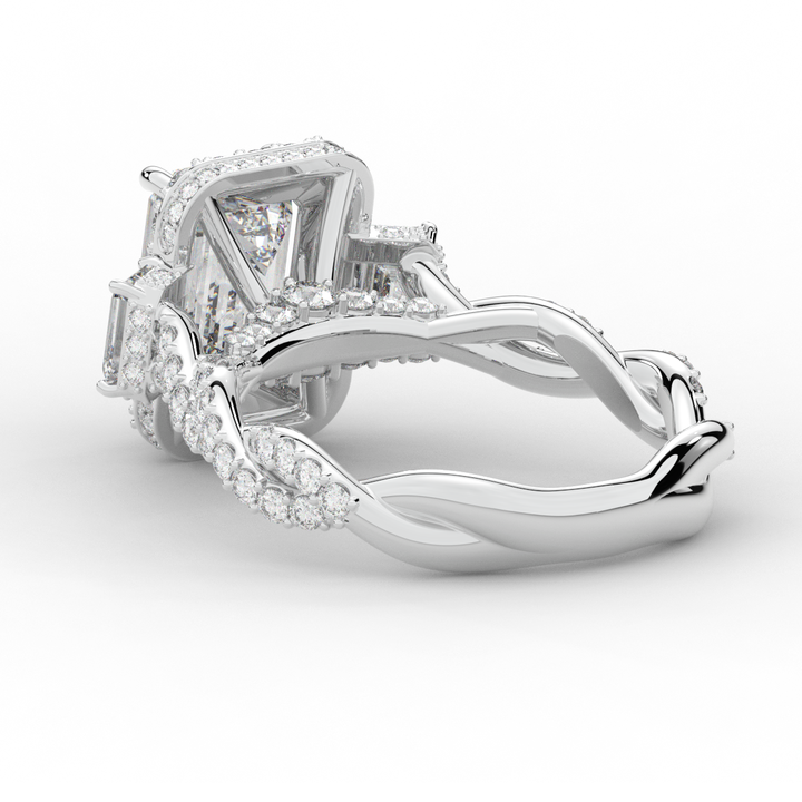 4.70CT.TW EMERALD CUT LAB DIAMOND 3 STONE ENGAGEMENT RING - Nazarelle