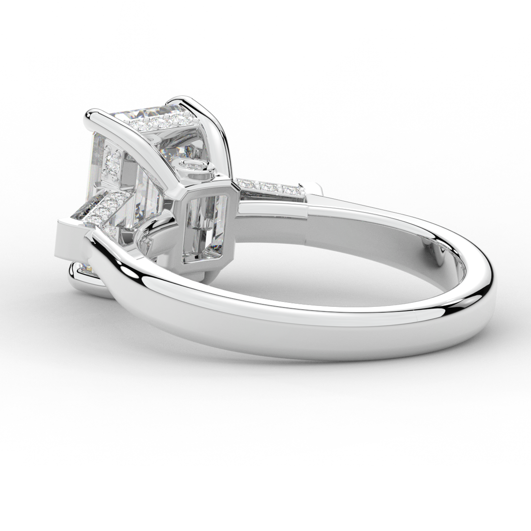 3.45CT.TW EMERALD CUT LAB DIAMOND 3 STONE ENGAGEMENT RING - Nazarelle
