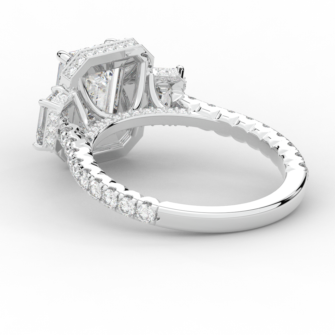 3.20CT.TW EMERALD CUT LAB DIAMOND 3 STONE ENGAGEMENT RING - Nazarelle