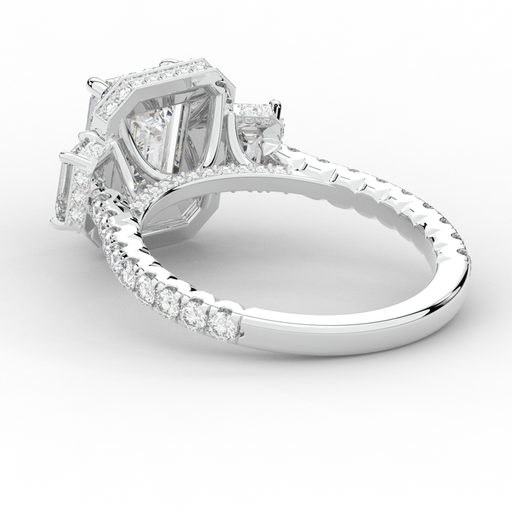 3.20CT.TW EMERALD CUT LAB DIAMOND 3 STONE ENGAGEMENT RING - Nazarelle