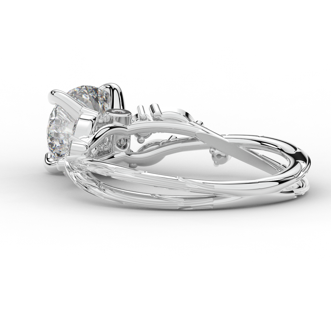 1.75CT.TW ROUND LAB DIAMOND STYLIZED VINE AND TREE BARK FINISH ENGAGEMENT RING - Nazarelle