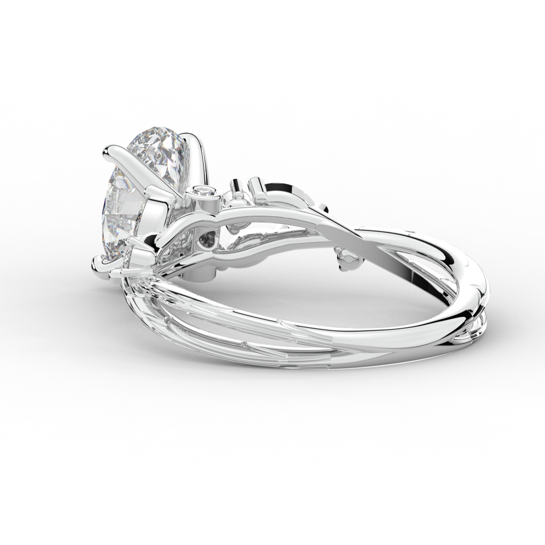 2.25CT.TW OVAL LAB DIAMOND STYLIZED VINE AND TREE BARK FINISH ENGAGEMENT RING - Nazarelle