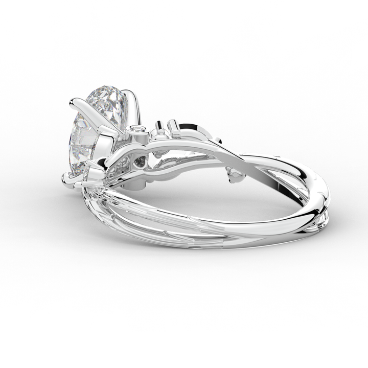 2.25CT.TW OVAL LAB DIAMOND STYLIZED VINE AND TREE BARK FINISH ENGAGEMENT RING - Nazarelle