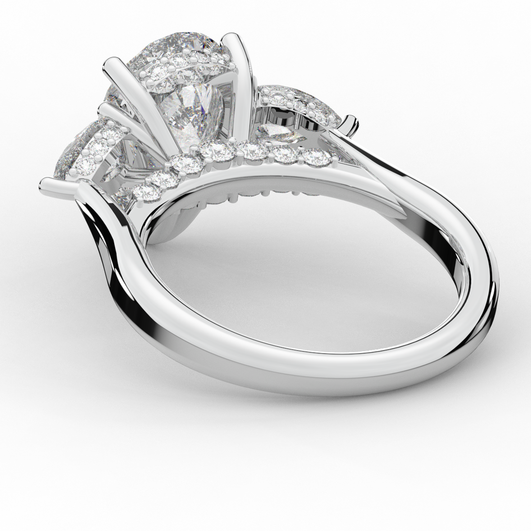 3.70CT.TW PEAR LAB DIAMOND 3 STONE ENGAGEMENT RING - Nazarelle