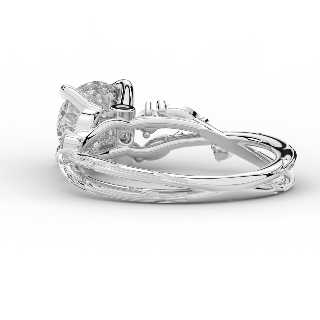 1.75CT.TW ROUND LAB DIAMOND STYLIZED VINE AND TREE BARK FINISH ENGAGEMENT RING - Nazarelle