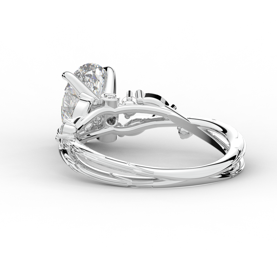2.25CT.TW OVAL LAB DIAMOND STYLIZED VINE AND TREE BARK FINISH ENGAGEMENT RING - Nazarelle