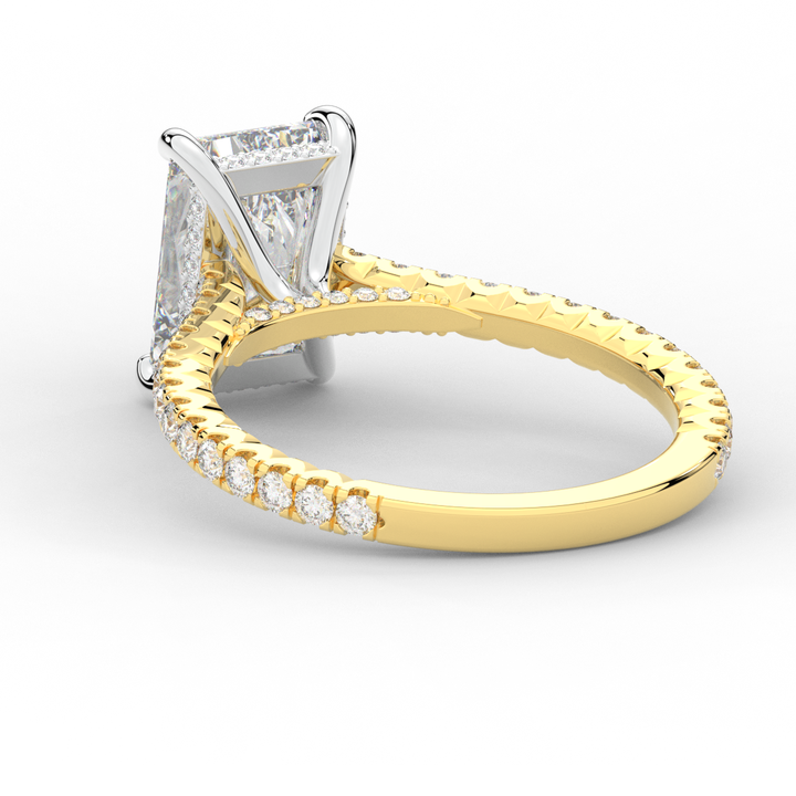 3.50CT.TW RADIANT LAB DIAMOND UNDERHALO SOLITAIRE TWO TONE ENGAGEMENT RING - Nazarelle