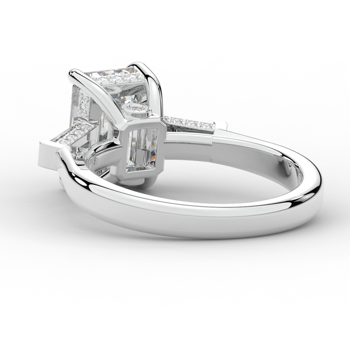 3.45CT.TW EMERALD CUT LAB DIAMOND 3 STONE ENGAGEMENT RING - Nazarelle