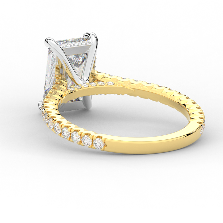 3.50CT.TW EMERALD CUT LAB DIAMOND UNDERHALO SOLITAIRE TWO TONE ENGAGEMENT RING - Nazarelle
