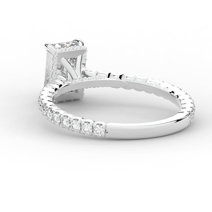 2.10CT.TW EMERALD CUT LAB DIAMOND UNDERHALO SOLITAIRE ENGAGEMENT RING - Nazarelle