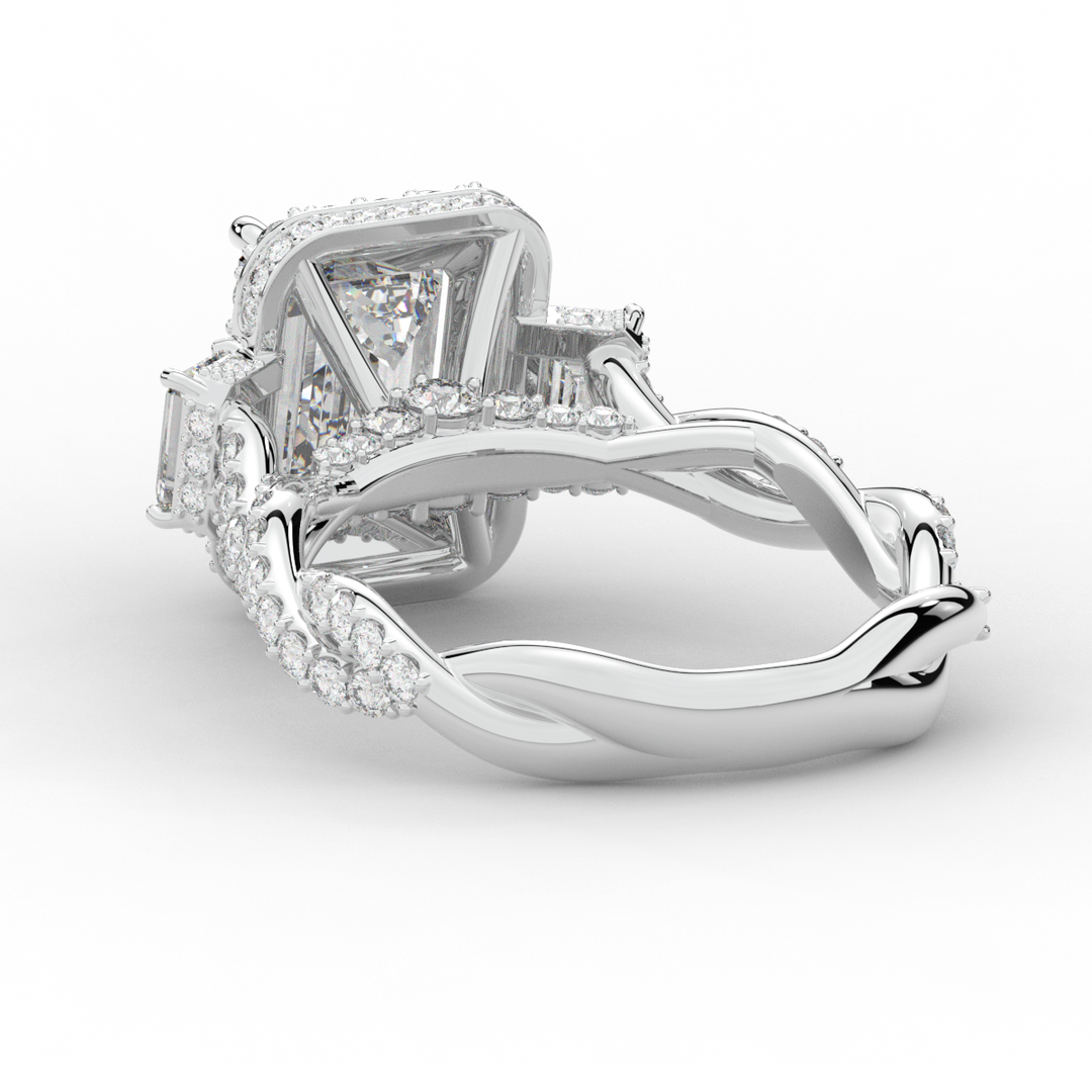 4.70CT.TW EMERALD CUT LAB DIAMOND 3 STONE ENGAGEMENT RING - Nazarelle