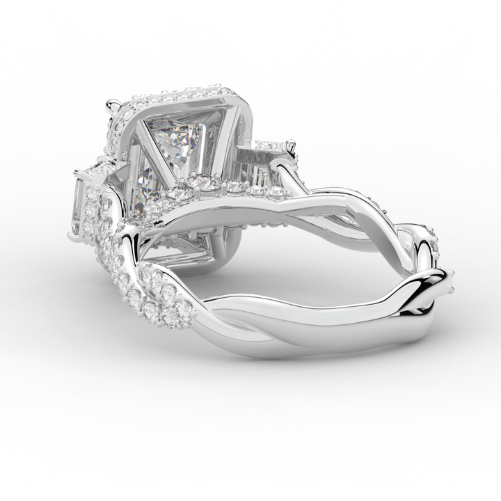4.70CT.TW EMERALD CUT LAB DIAMOND 3 STONE ENGAGEMENT RING - Nazarelle