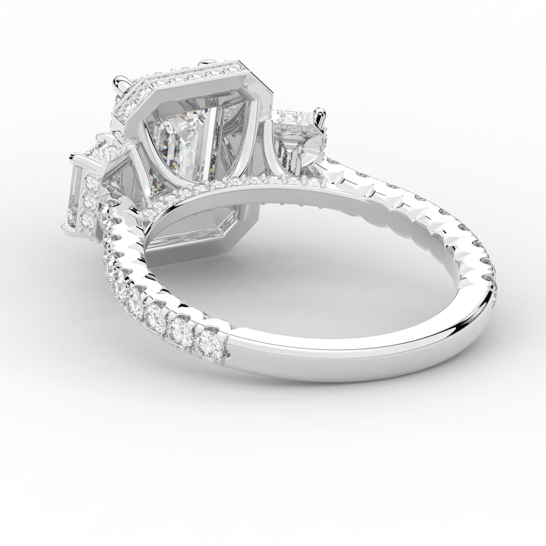 3.20CT.TW EMERALD CUT LAB DIAMOND 3 STONE ENGAGEMENT RING - Nazarelle