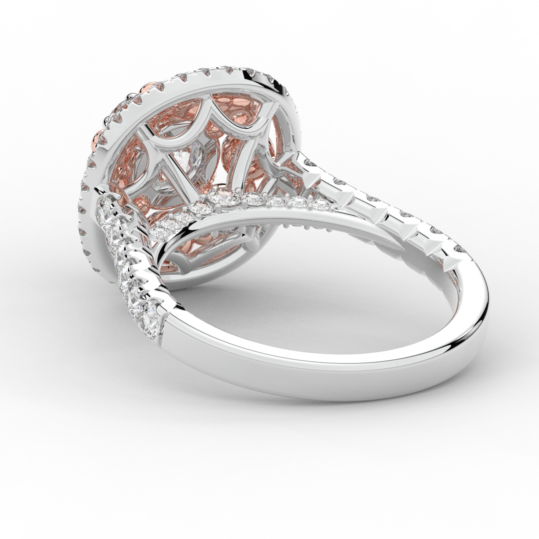 2.70CT.TW ROUND LAB DIAMOND DOUBLE HALO TWO TONE ENGAGEMENT RING - Nazarelle