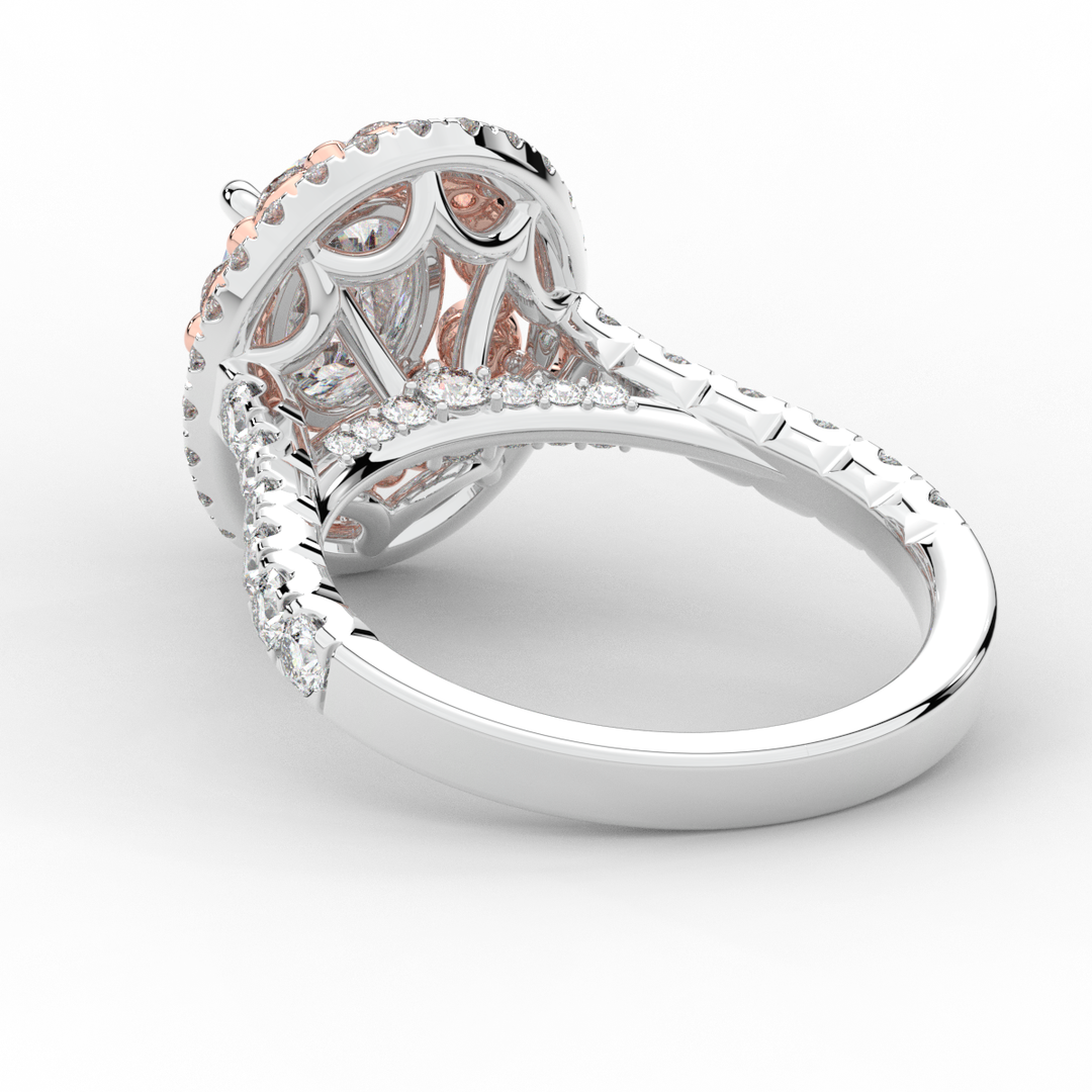 3.30CT.TW OVAL LAB DIAMOND DOUBLE HALO TWO TONE ENGAGEMENT RING - Nazarelle