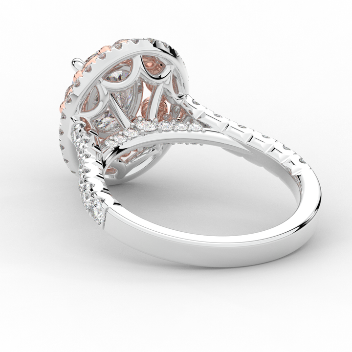 3.30CT.TW OVAL LAB DIAMOND DOUBLE HALO TWO TONE ENGAGEMENT RING - Nazarelle