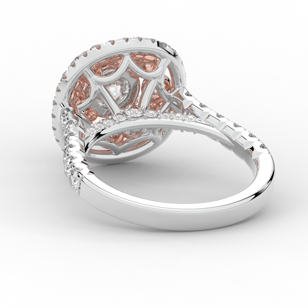 2.70CT.TW ROUND LAB DIAMOND DOUBLE HALO TWO TONE ENGAGEMENT RING - Nazarelle