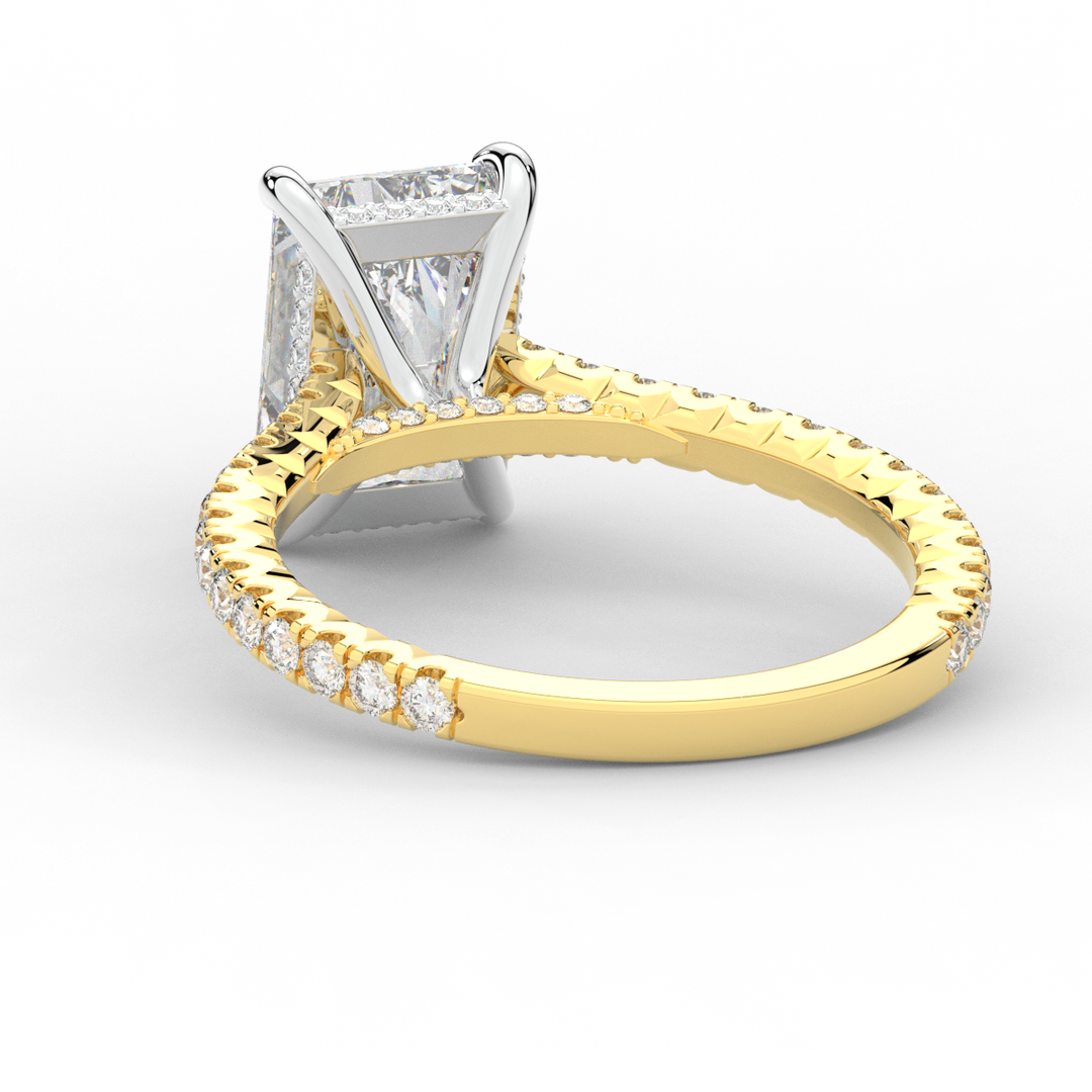 3.50CT.TW RADIANT LAB DIAMOND UNDERHALO SOLITAIRE TWO TONE ENGAGEMENT RING - Nazarelle