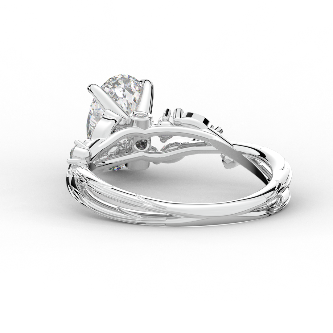 2.25CT.TW OVAL LAB DIAMOND STYLIZED VINE AND TREE BARK FINISH ENGAGEMENT RING - Nazarelle