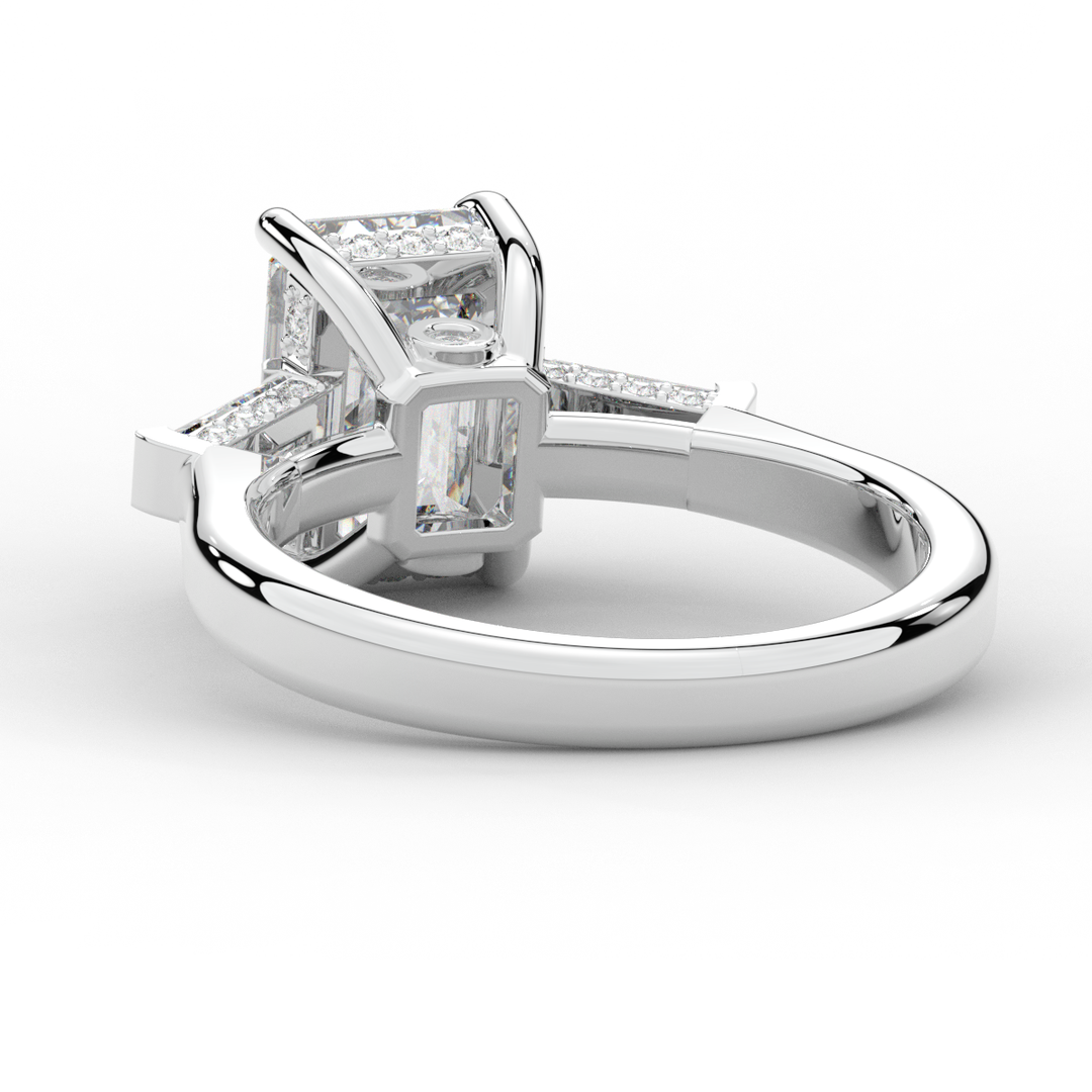 3.45CT.TW EMERALD CUT LAB DIAMOND 3 STONE ENGAGEMENT RING - Nazarelle