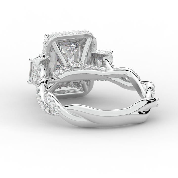 4.70CT.TW EMERALD CUT LAB DIAMOND 3 STONE ENGAGEMENT RING - Nazarelle