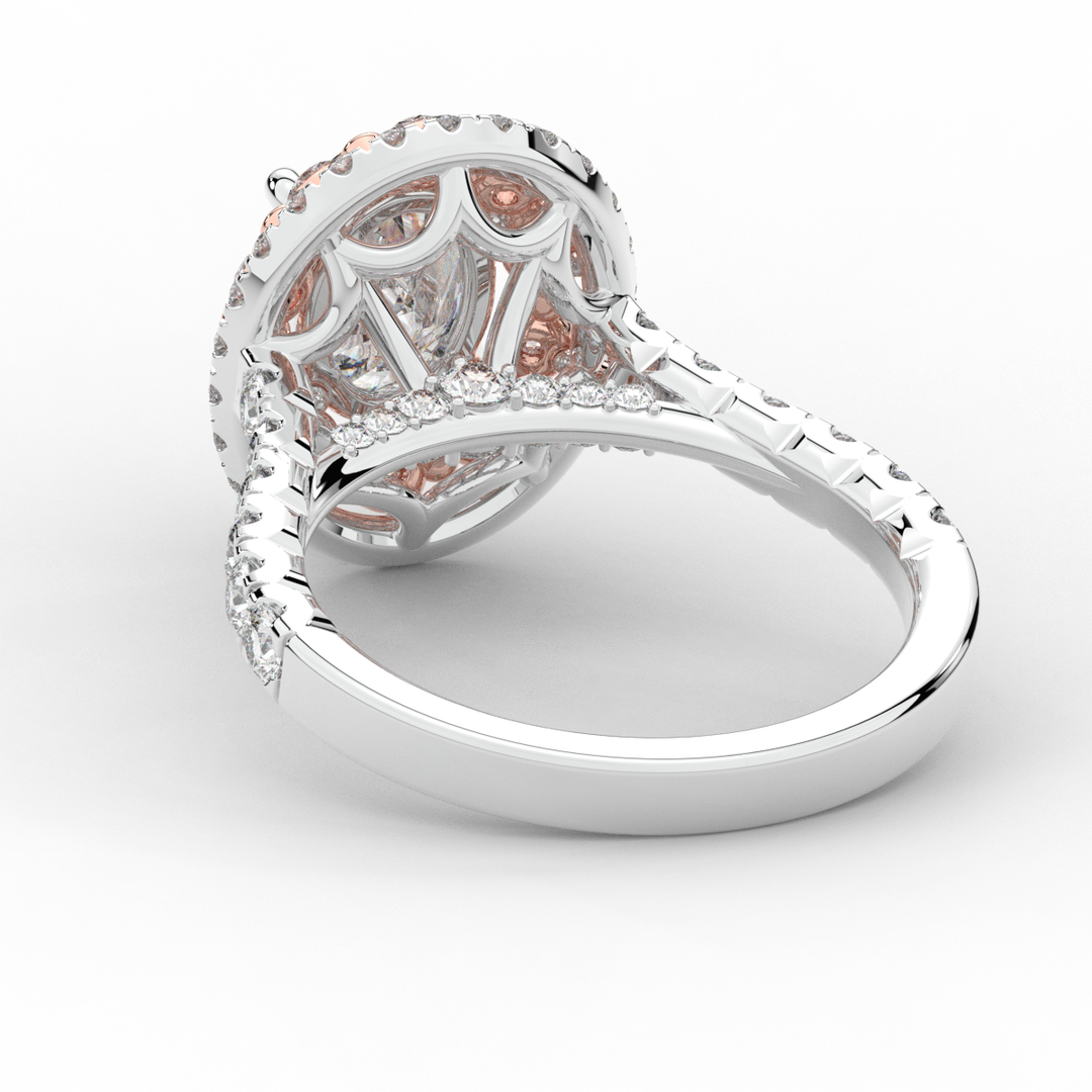 3.30CT.TW OVAL LAB DIAMOND DOUBLE HALO TWO TONE ENGAGEMENT RING - Nazarelle